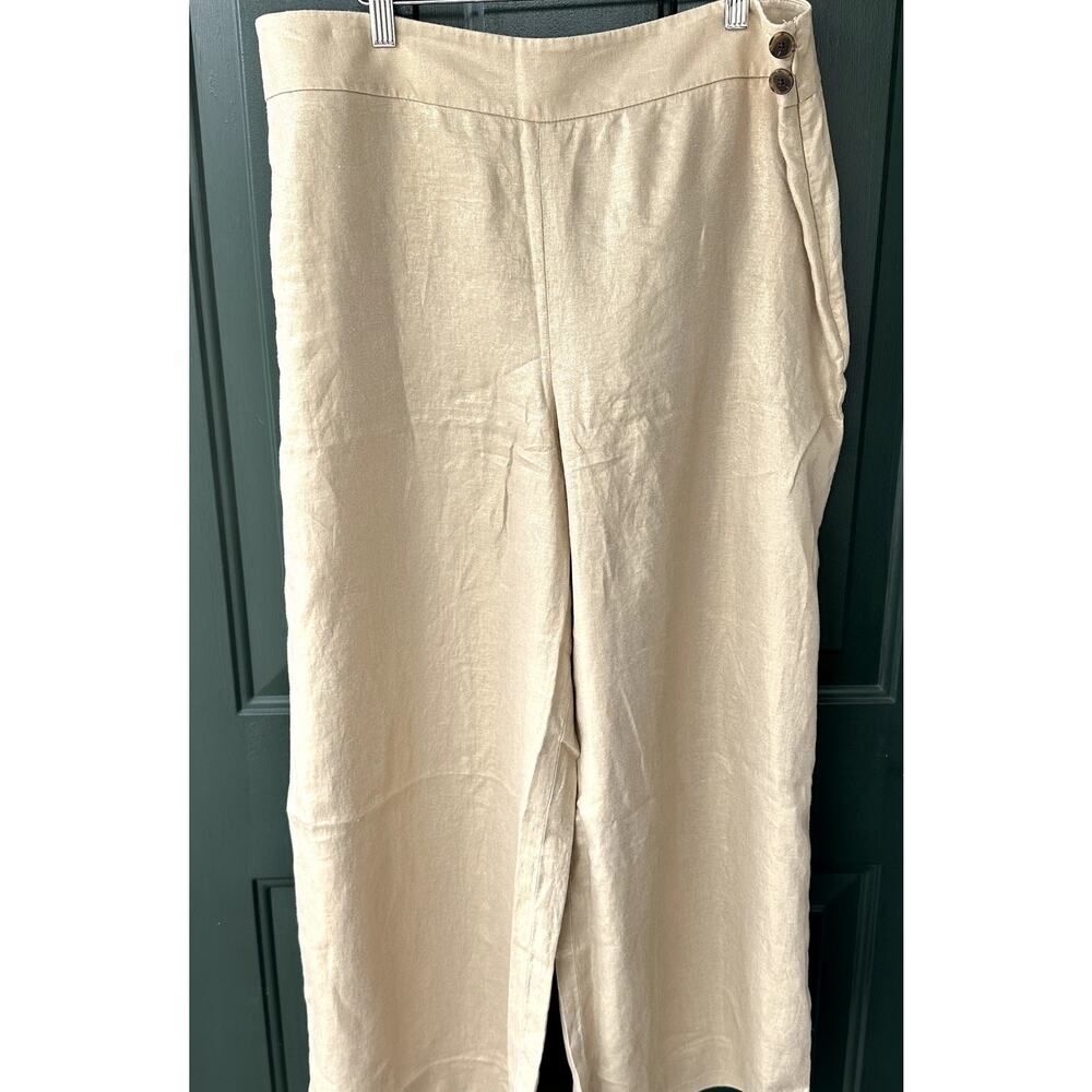 NWT Talbots 100% Linen Wide Leg Cropped Pants with Gold Metallic Coating, Sz 12